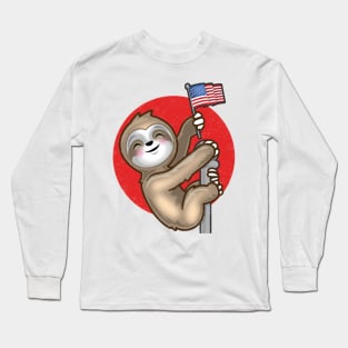 Kawaii USA Patriotic Japanese American Sloth Distressed Retro Long Sleeve T-Shirt